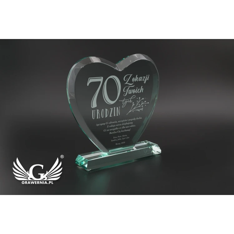 Trofeum szklane w etui - SERCE 3 - URODZINY - TSZ094