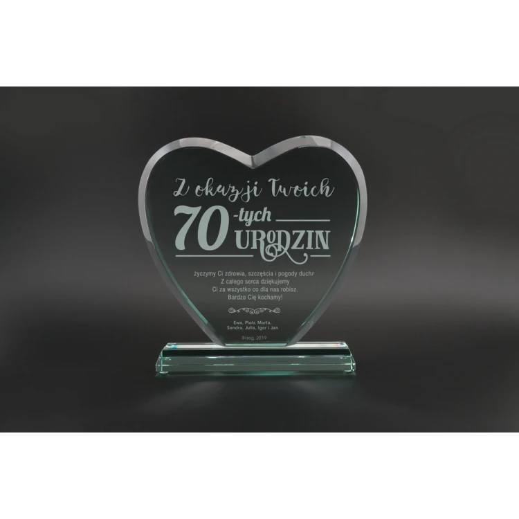 Trofeum szklane w etui - SERCE 3 - URODZINY - TSZ093