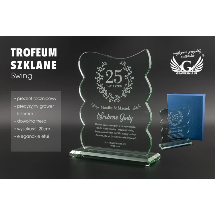 Trofeum szklane w etui - Swing - TSZ077
