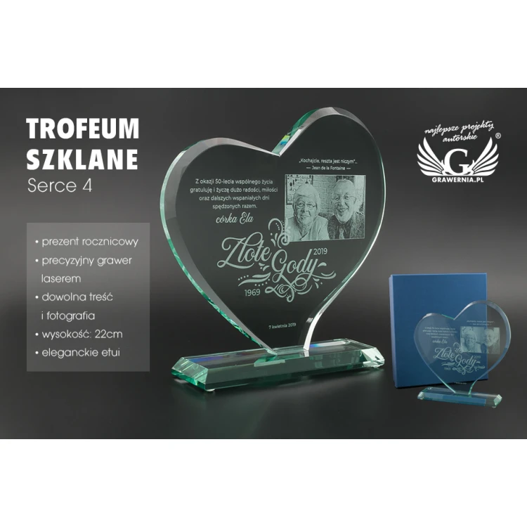Trofeum szklane w etui z fotografią - SERCE 4 - TSZ072