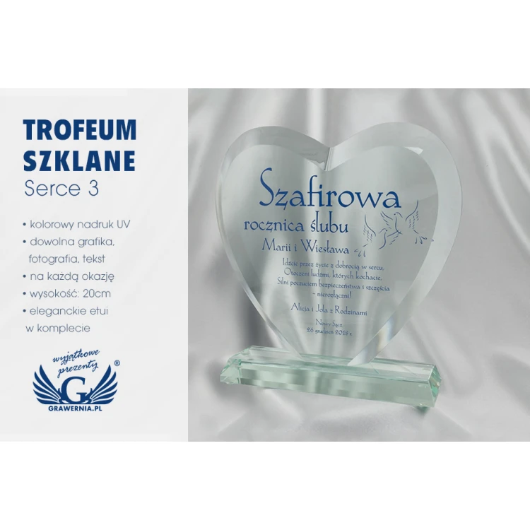 Trofeum szklane z nadrukiem UV - SERCE 3 - TSZ066