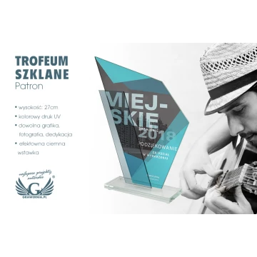 Trofeum szklane z nadrukiem UV - Patron - TSZ081