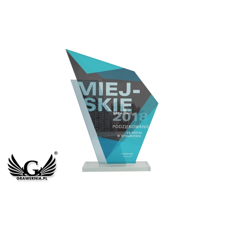 Trofeum szklane z nadrukiem UV - Patron - TSZ081