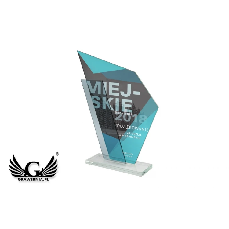 Trofeum szklane z nadrukiem UV - Patron - TSZ081