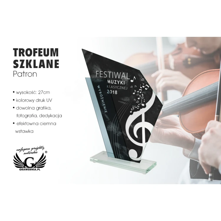 Trofeum szklane z nadrukiem UV - Patron - TSZ082