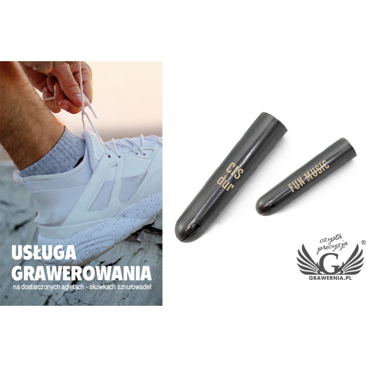 Usługa grawerowania na skuwkach sznurowadeł - aglety nakład 1000 sztuk - UGR9