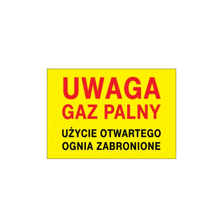Uwaga gaz palny, użycie otwartego ognia zabronione - wym. 495x345mm - PVC - kolorowy druk UV - BHP117