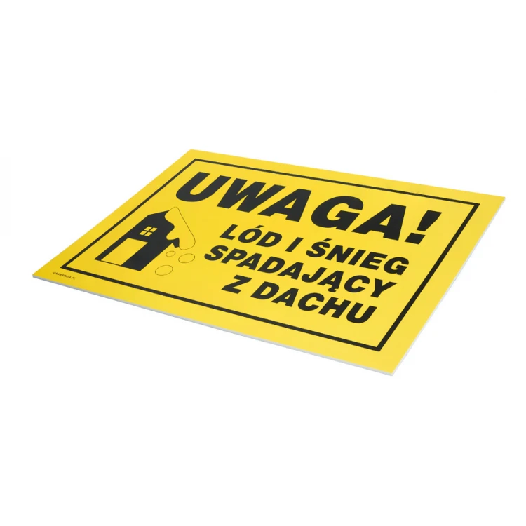 Uwaga, lód i śnieg spadający z dachu - tabliczka ostrzegawcza wym. 350x250mm - PVC - kolorowy druk UV - BHP157