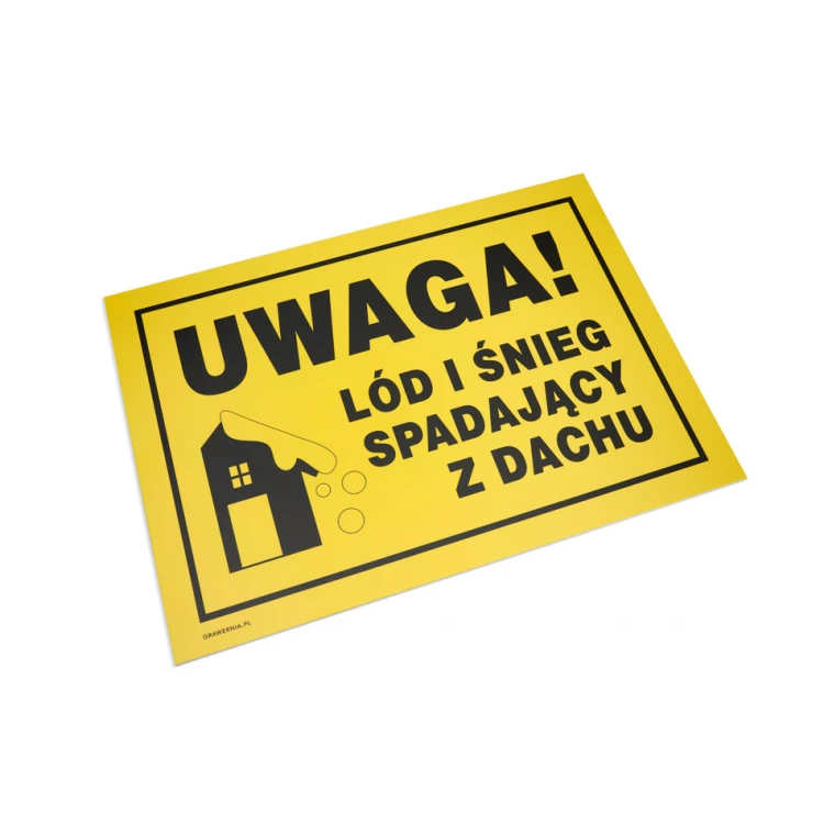 Uwaga, lód i śnieg spadający z dachu - tabliczka ostrzegawcza wym. 350x250mm - PVC - kolorowy druk UV - BHP157