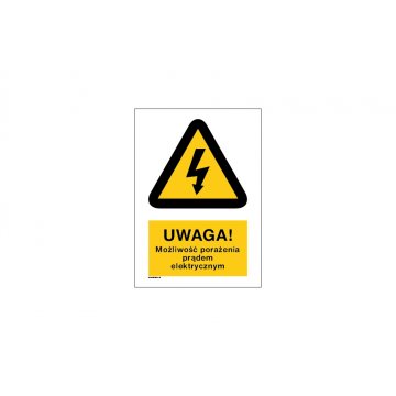 Uwaga możliwość porażenia prądem elektrycznym - wym. 297x210mm (A4) - PVC - kolorowy druk UV - BHP029