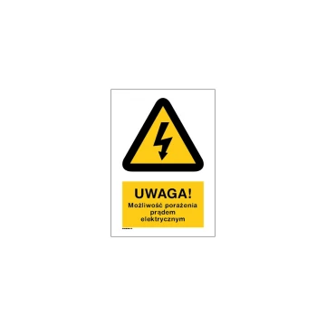 Uwaga możliwość porażenia prądem elektrycznym - wym. 297x210mm (A4) - PVC - kolorowy druk UV - BHP029