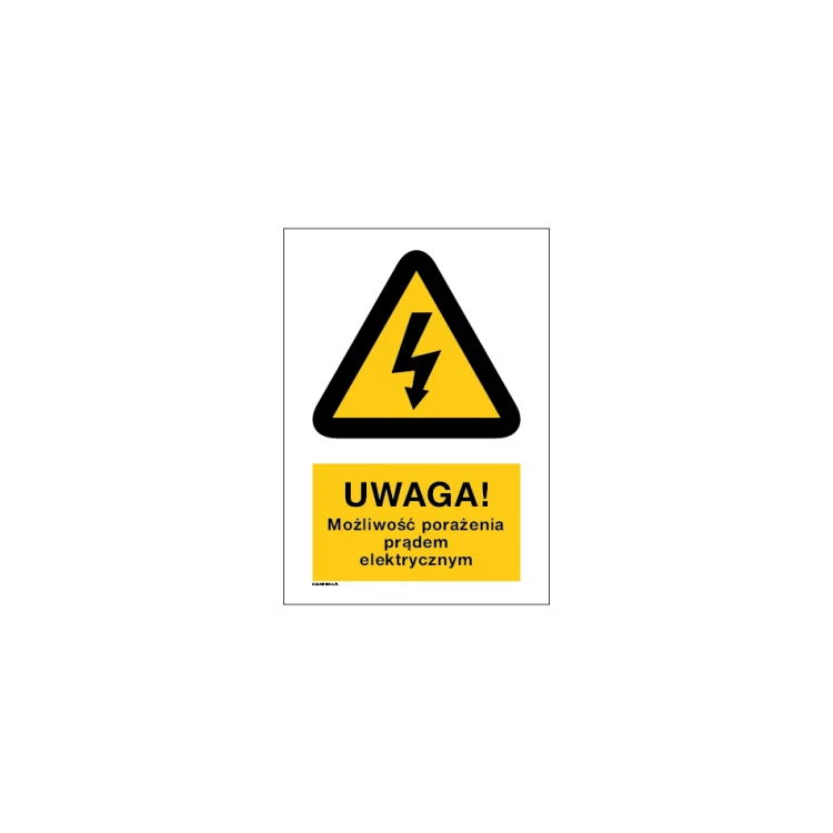Uwaga możliwość porażenia prądem elektrycznym - wym. 297x210mm (A4) - PVC - kolorowy druk UV - BHP029