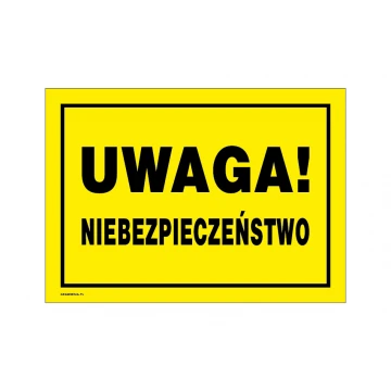 Uwaga niebezpieczeństwo - tabliczka ostrzegawcza wym. 350x250mm - PVC - kolorowy druk UV - BHP161