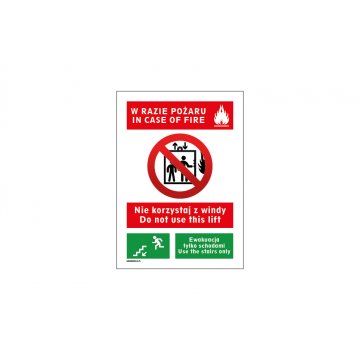 W razie pożaru nie korzystać z windy - tabliczka wym. 150x210mm - PVC - kolorowy druk UV - BHP095
