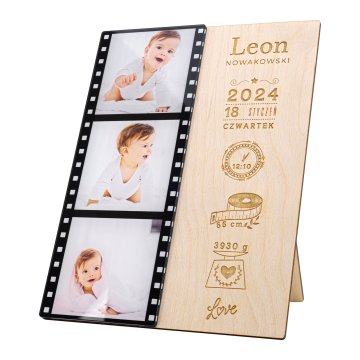 Drewniana metryczka ze zdjęciami - grawer laserem - wym. 150x200mm - MET011