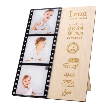 Drewniana metryczka ze zdjęciami - grawer laserem - wym. 150x200mm - MET011