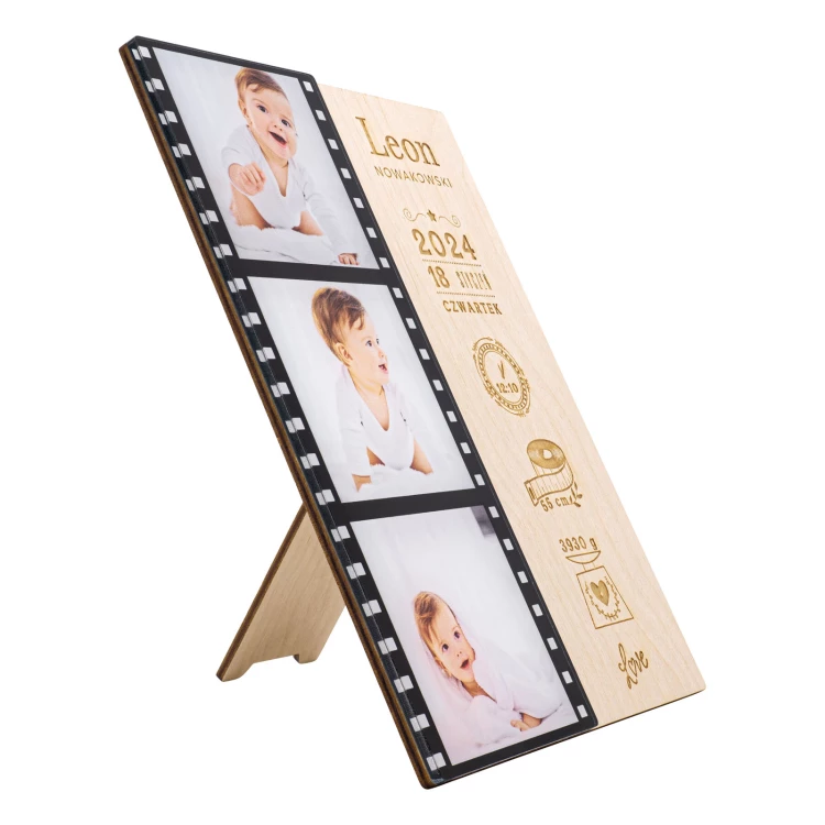 Drewniana metryczka ze zdjęciami - grawer laserem - wym. 150x200mm - MET011