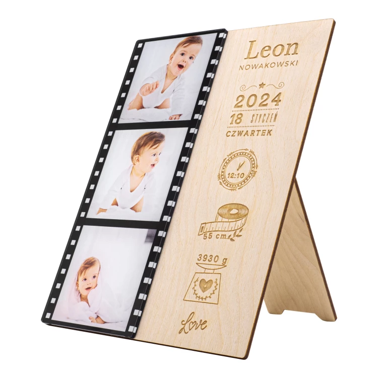 Drewniana metryczka ze zdjęciami - grawer laserem - wym. 150x200mm - MET011