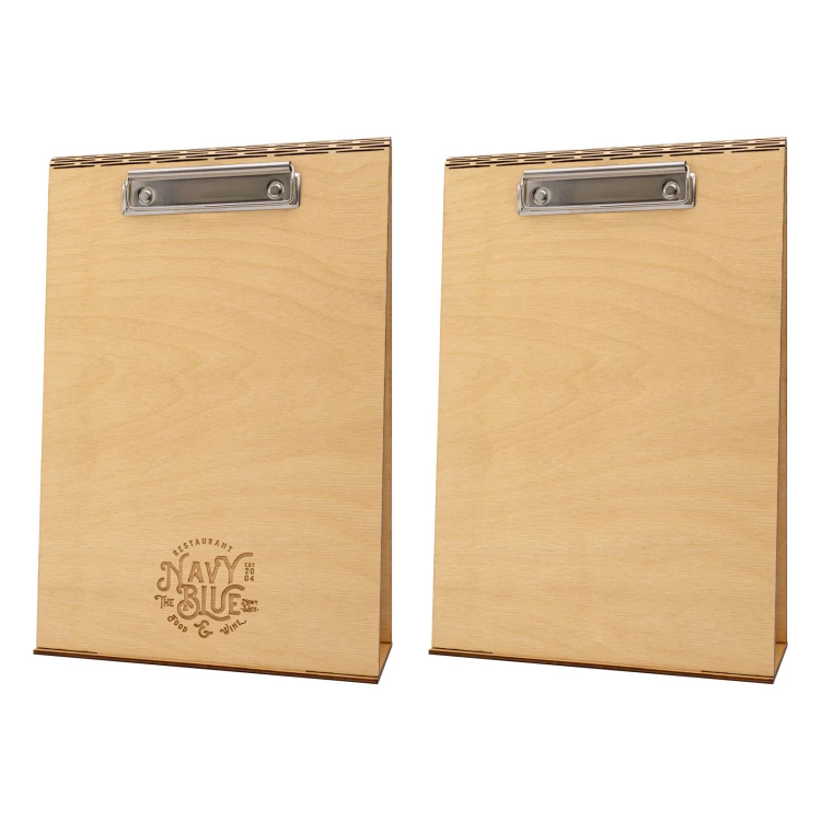 Dwustronny drewniany stojak Menu z klipsem (format A4) - wym. 23x34 cm - ST087