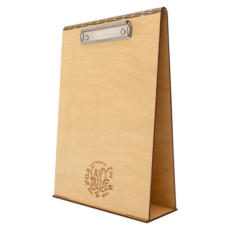 Dwustronny drewniany stojak Menu z klipsem (format A4) - wym. 23x34 cm - ST087