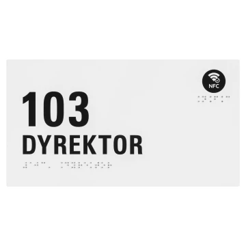 Dyrektor - tabliczka z NFC, pismem Braille'a i dowolną numeracją - biały akryl - wym. 220x120mm - TAB658