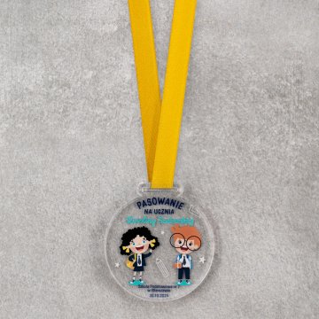 Medal pasowanie na ucznia - akryl transparentny gr. 5mm - śr. 60mm - MGR118