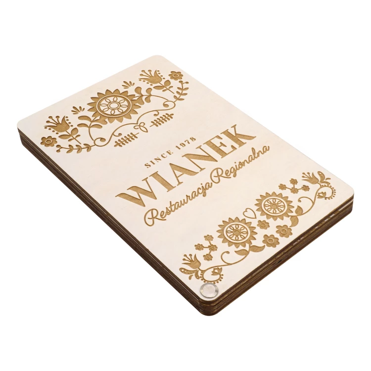 Drewniany płatnik kelnerski - dowolny grawer laserem - wym. 115x170mm - MEN030