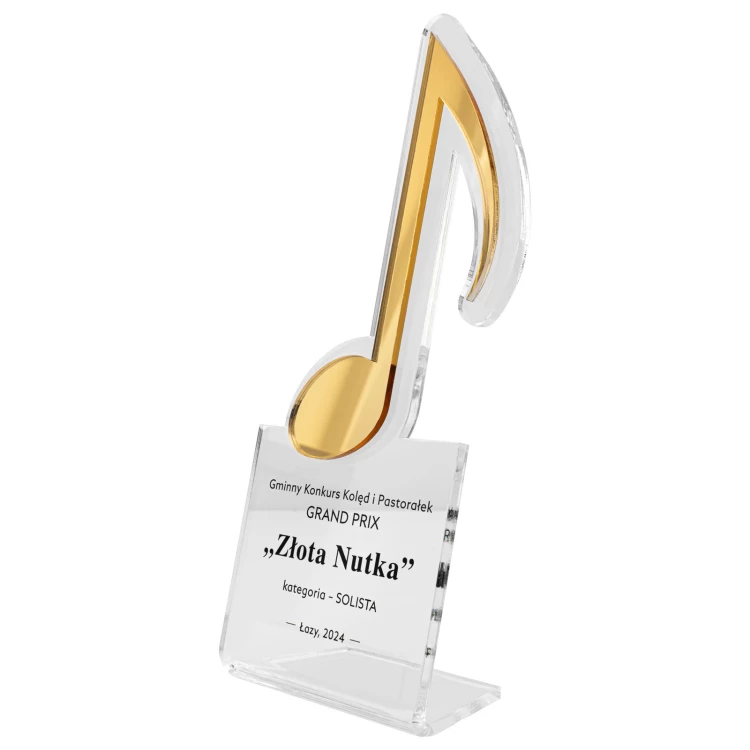 Nagroda muzyczna Złota Nutka - statuetka akrylowa dla muzyka - wys. 108x230 mm - DTA170
