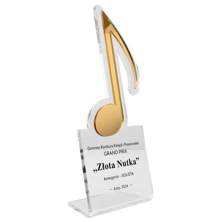 Nagroda muzyczna Złota Nutka - statuetka akrylowa dla muzyka - wys. 108x230 mm - DTA170