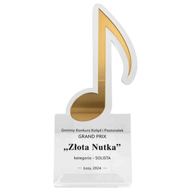 Nagroda muzyczna Złota Nutka - statuetka akrylowa dla muzyka - wys. 108x230 mm - DTA170