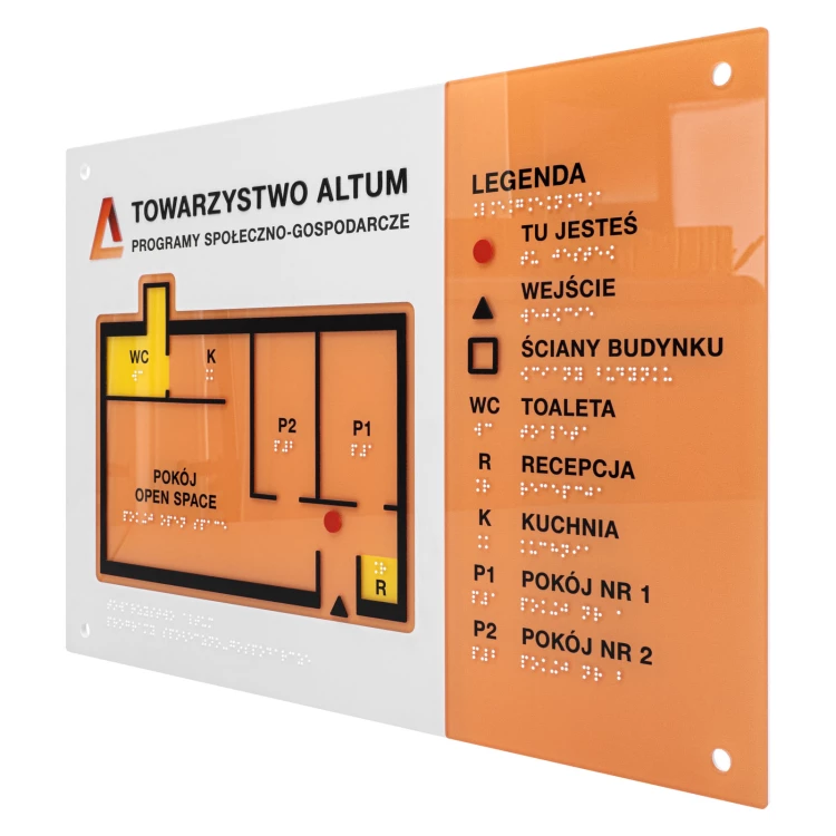Plan tyflograficzny z pismem Braille'a - PVC twarde, tworzywo ADA i akryl - wym. 475x320 mm  - TAB666