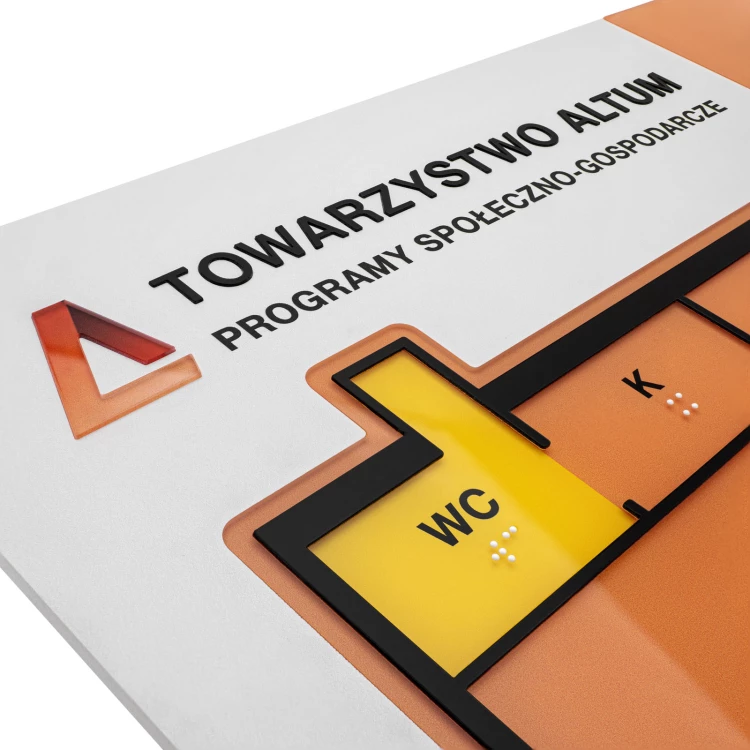 Plan tyflograficzny z pismem Braille'a - PVC twarde, tworzywo ADA i akryl - wym. 475x320 mm  - TAB666