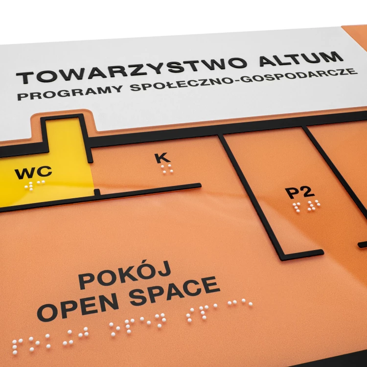 Plan tyflograficzny z pismem Braille'a - PVC twarde, tworzywo ADA i akryl - wym. 475x320 mm  - TAB666