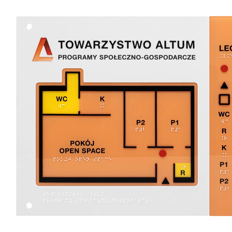 Plan tyflograficzny z pismem Braille'a - PVC twarde, tworzywo ADA i akryl - wym. 475x320 mm  - TAB666