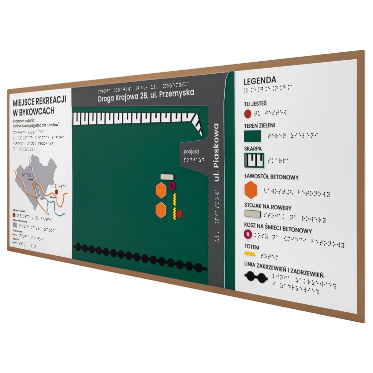 Plan tyflograficzny z pismem Braille'a - PVC twarde, tworzywo ADA, laminat i akryl - wym. 770x320 mm  - TAB668