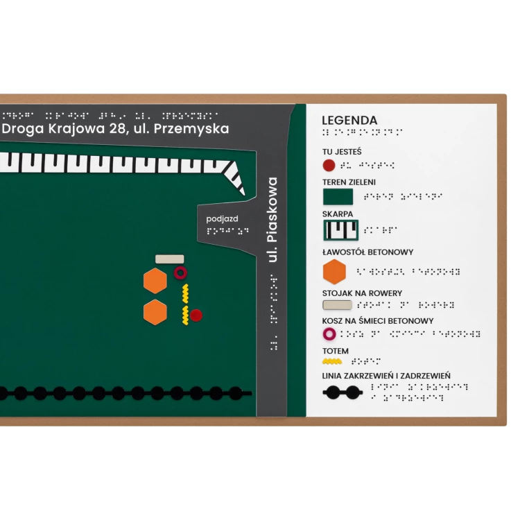 Plan tyflograficzny z pismem Braille'a - PVC twarde, tworzywo ADA, laminat i akryl - wym. 770x320 mm  - TAB668