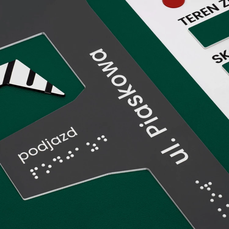 Plan tyflograficzny z pismem Braille'a - PVC twarde, tworzywo ADA, laminat i akryl - wym. 770x320 mm  - TAB668