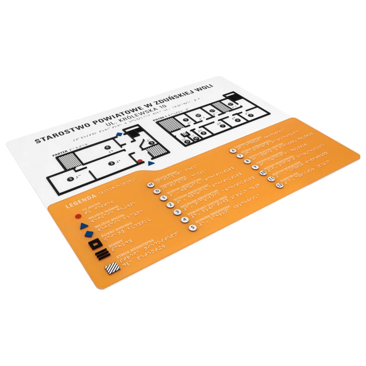 Plan tyflograficzny z pismem Braille'a - PVC twarde, tworzywo ADA, laminat i akryl - wym. 550x435 mm - TAB674