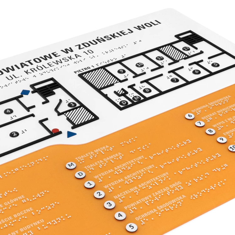 Plan tyflograficzny z pismem Braille'a - PVC twarde, tworzywo ADA, laminat i akryl - wym. 550x435 mm - TAB674