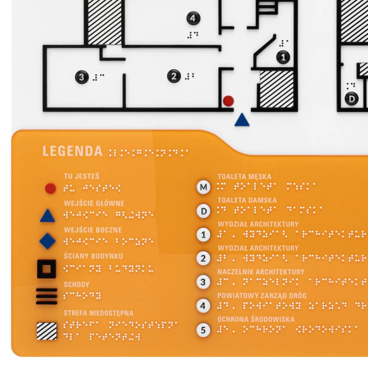 Plan tyflograficzny z pismem Braille'a - PVC twarde, tworzywo ADA, laminat i akryl - wym. 550x435 mm - TAB674