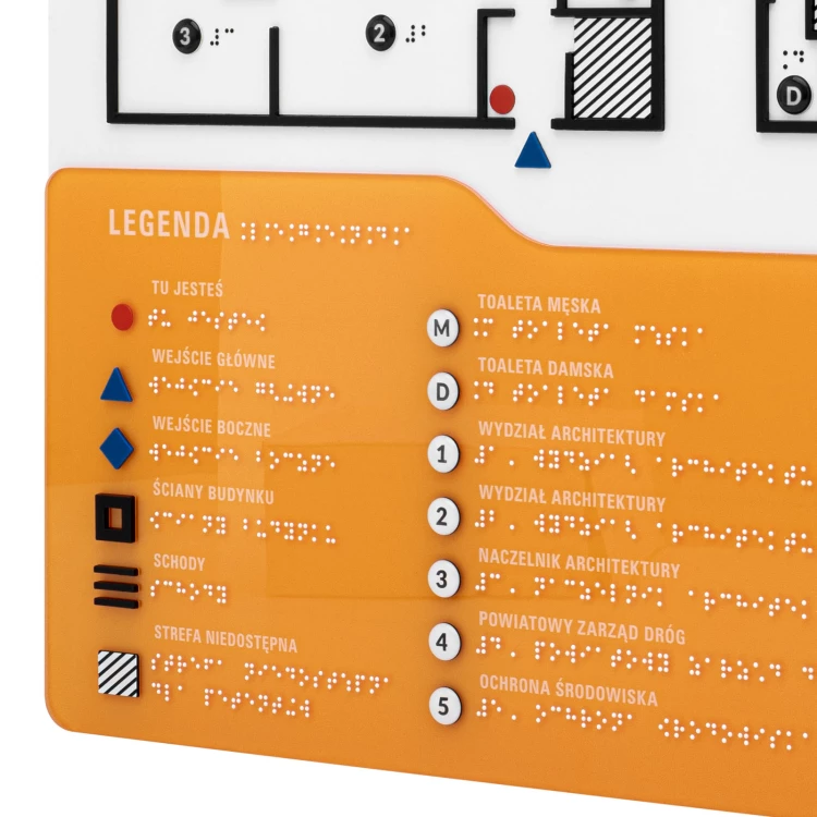 Plan tyflograficzny z pismem Braille'a - PVC twarde, tworzywo ADA, laminat i akryl - wym. 550x435 mm - TAB674