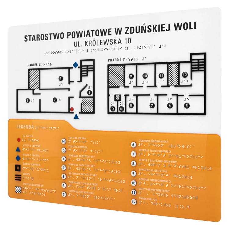 Plan tyflograficzny z pismem Braille'a - PVC twarde, tworzywo ADA, laminat i akryl - wym. 550x435 mm - TAB674