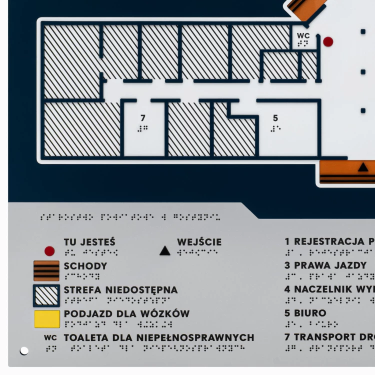 Plan tyflograficzny z pismem Braille'a - PVC twarde, tworzywo ADA, laminat i akryl - wym. 475x480 mm - TAB675