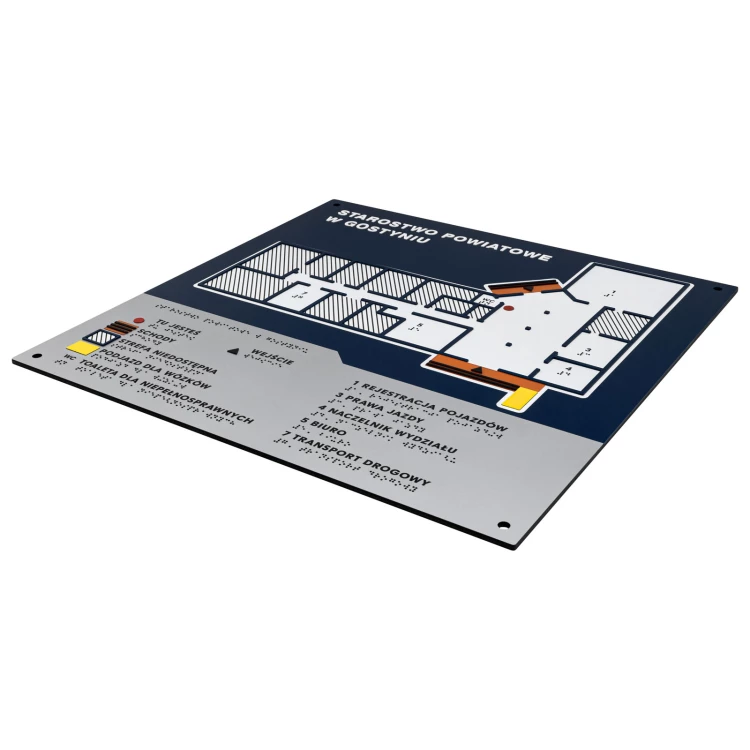 Plan tyflograficzny z pismem Braille'a - PVC twarde, tworzywo ADA, laminat i akryl - wym. 475x480 mm - TAB675