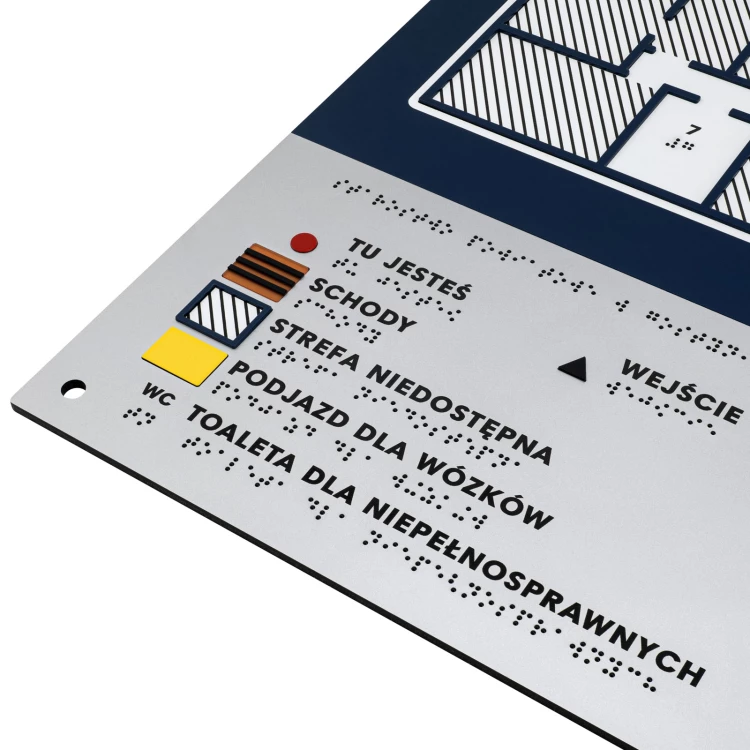 Plan tyflograficzny z pismem Braille'a - PVC twarde, tworzywo ADA, laminat i akryl - wym. 475x480 mm - TAB675