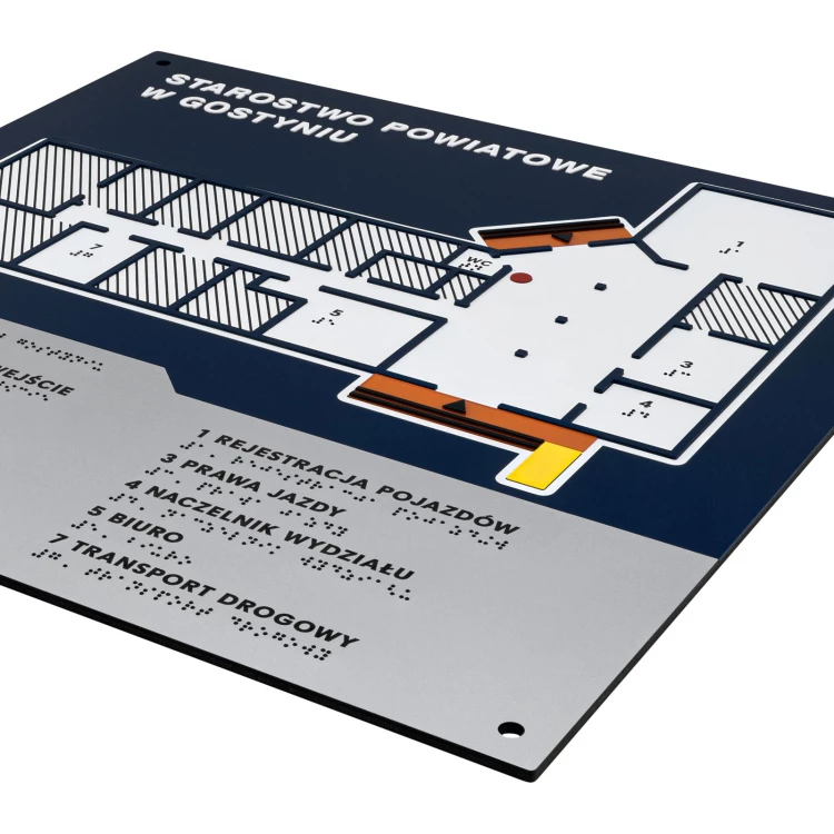 Plan tyflograficzny z pismem Braille'a - PVC twarde, tworzywo ADA, laminat i akryl - wym. 475x480 mm - TAB675