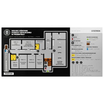Plan tyflograficzny z pismem Braille'a i NFC - Twarde PVC, tworzywo ADA, 3D doming, laminat i akryl - wym. 900x440 mm - TAB678