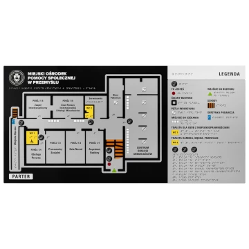 Plan tyflograficzny z pismem Braille'a i NFC - Twarde PVC, tworzywo ADA, 3D doming, laminat i akryl - wym. 900x440 mm - TAB678