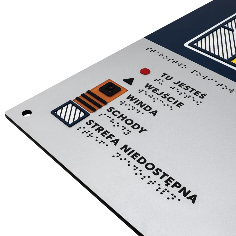 Plan tyflograficzny z pismem Braille'a - PVC twarde, tworzywo ADA, laminat i akryl - wym. 480x440 mm - TAB676