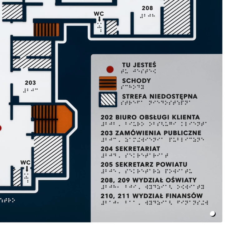 Plan tyflograficzny z pismem Braille'a - PVC twarde, tworzywo ADA, laminat i akryl - wym. 450x520 mm - TAB677